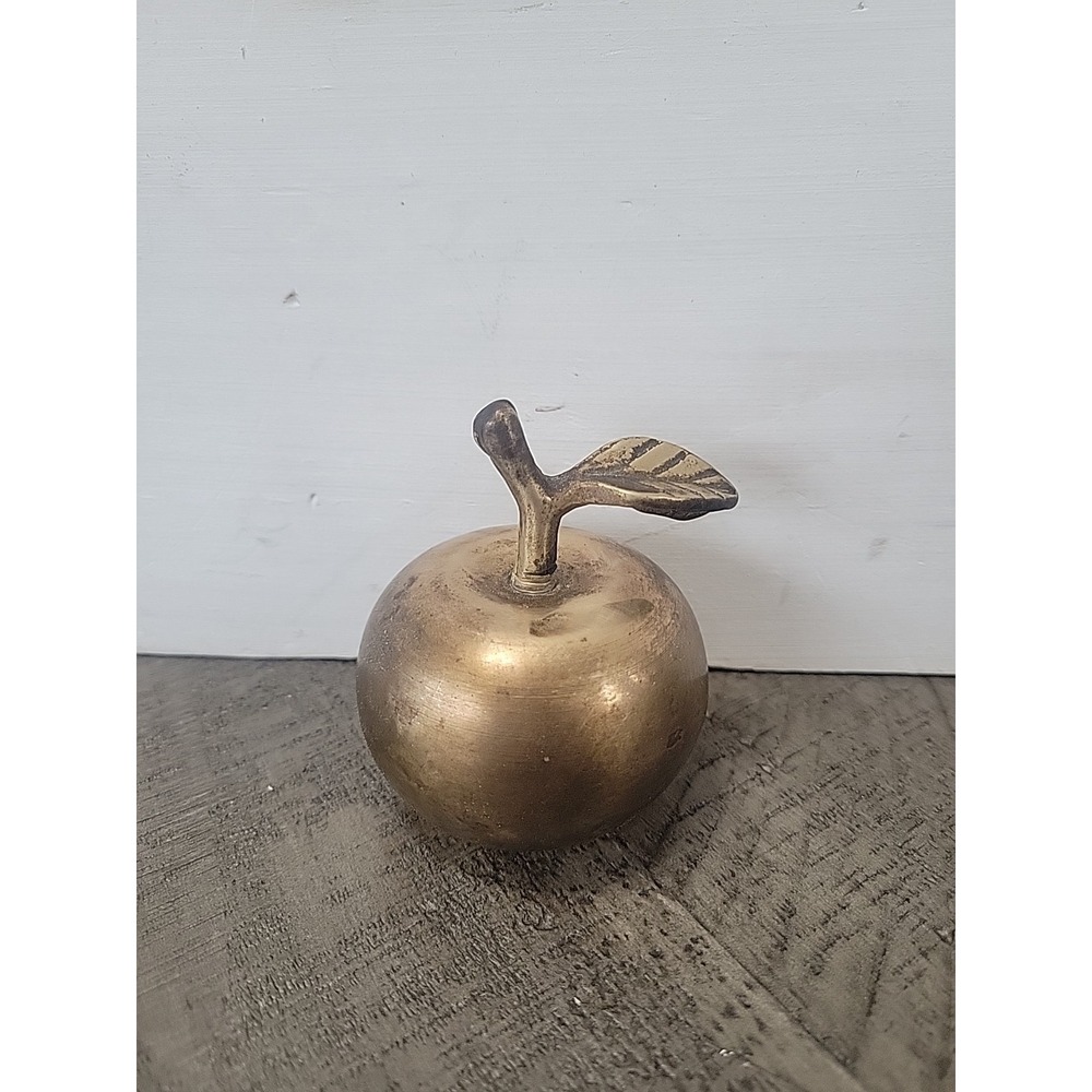 Vintage Brass Apple Bell With Stem & Leaf by Taiwan Teacher Gift Paperweight